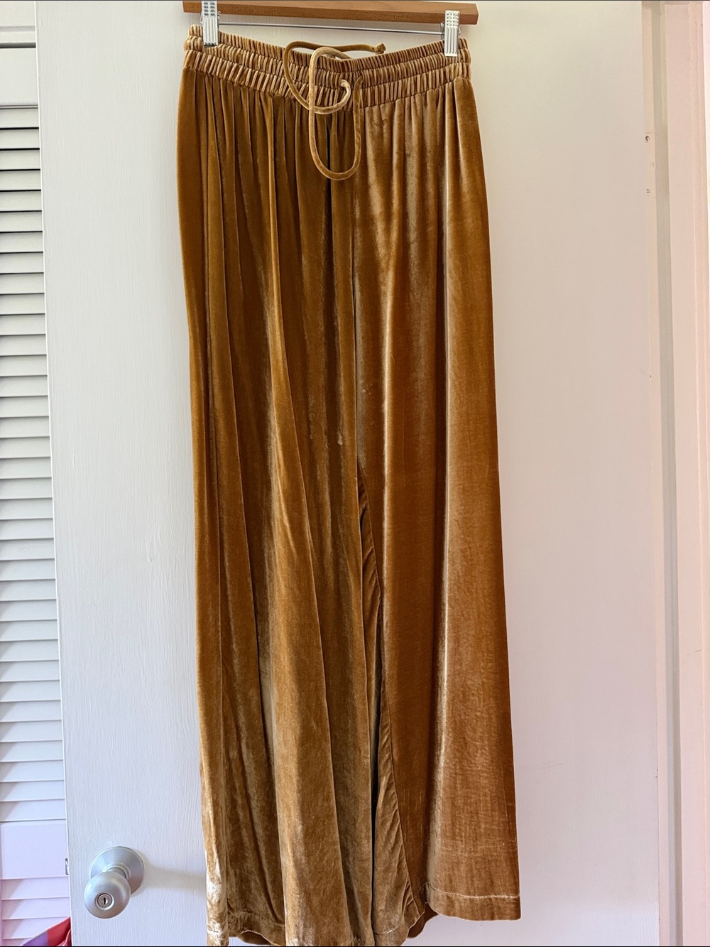 Reformation Velvet Wide-Leg Drawstring Pants - Camel Brown